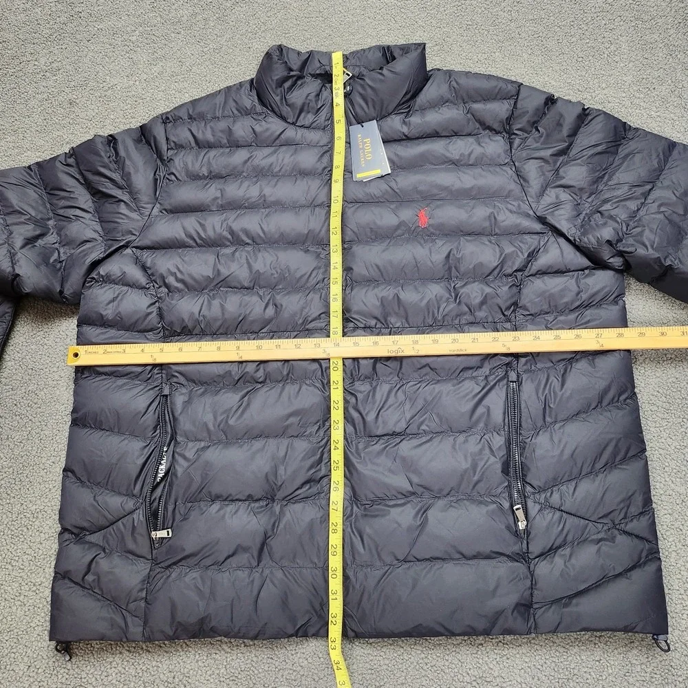 Mens Sz 2LT Polo Ralph Lauren Packable Quilted Jacket Down Pony Logo Zip Up Navy